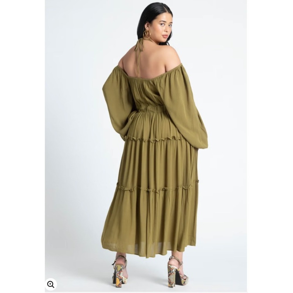 Eloquii Tiered Ruffle Maxi Dress 14 Balloon Sleeve Green Boho Whimsical Cottage - Picture 2 of 13